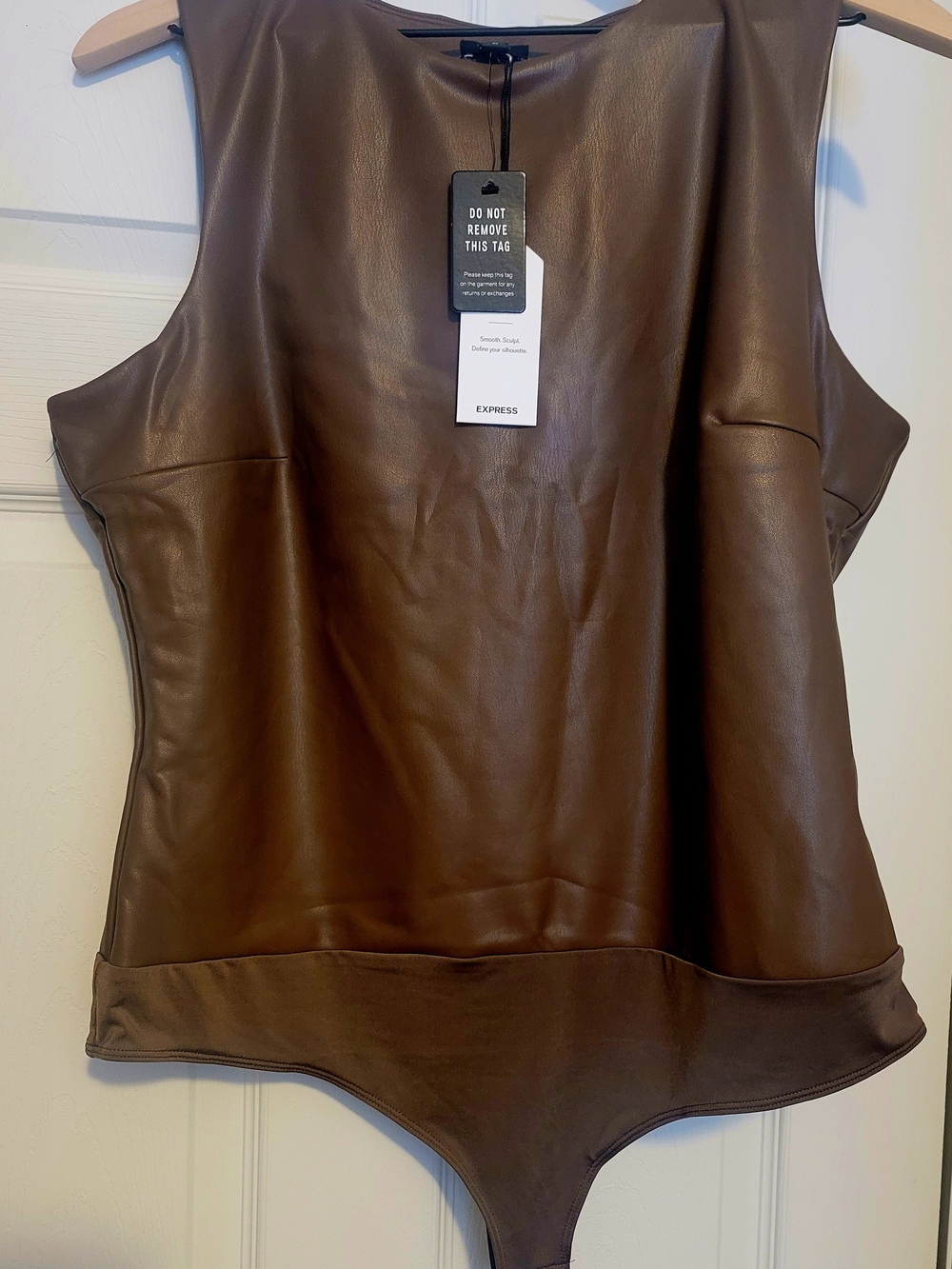 Express Brown Faux Leather Bodysuit Tank